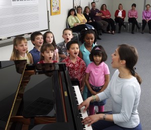 Singing and listening is one of the most effective ways to teach young children music because their auditory skills are incredibly sensitive.