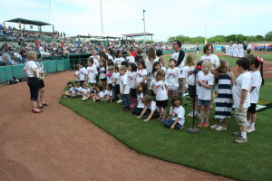 JYMS Students sing National Anthem at Opening Missions Baseball Game. 