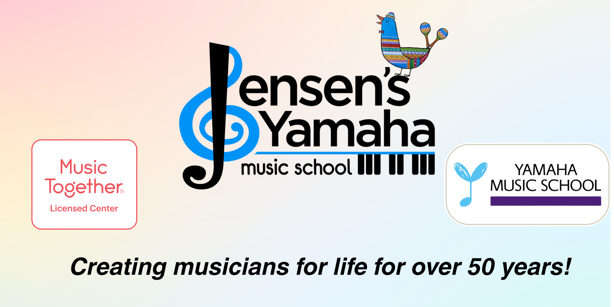 Jensen's Yamaha music school logo and authorized school logos