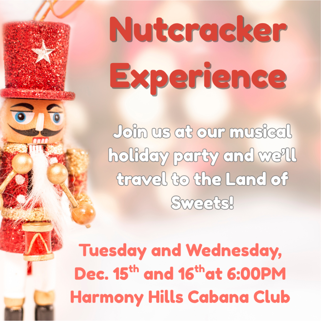 Graphic with a nutcracker and info about our musical experience in December 2026